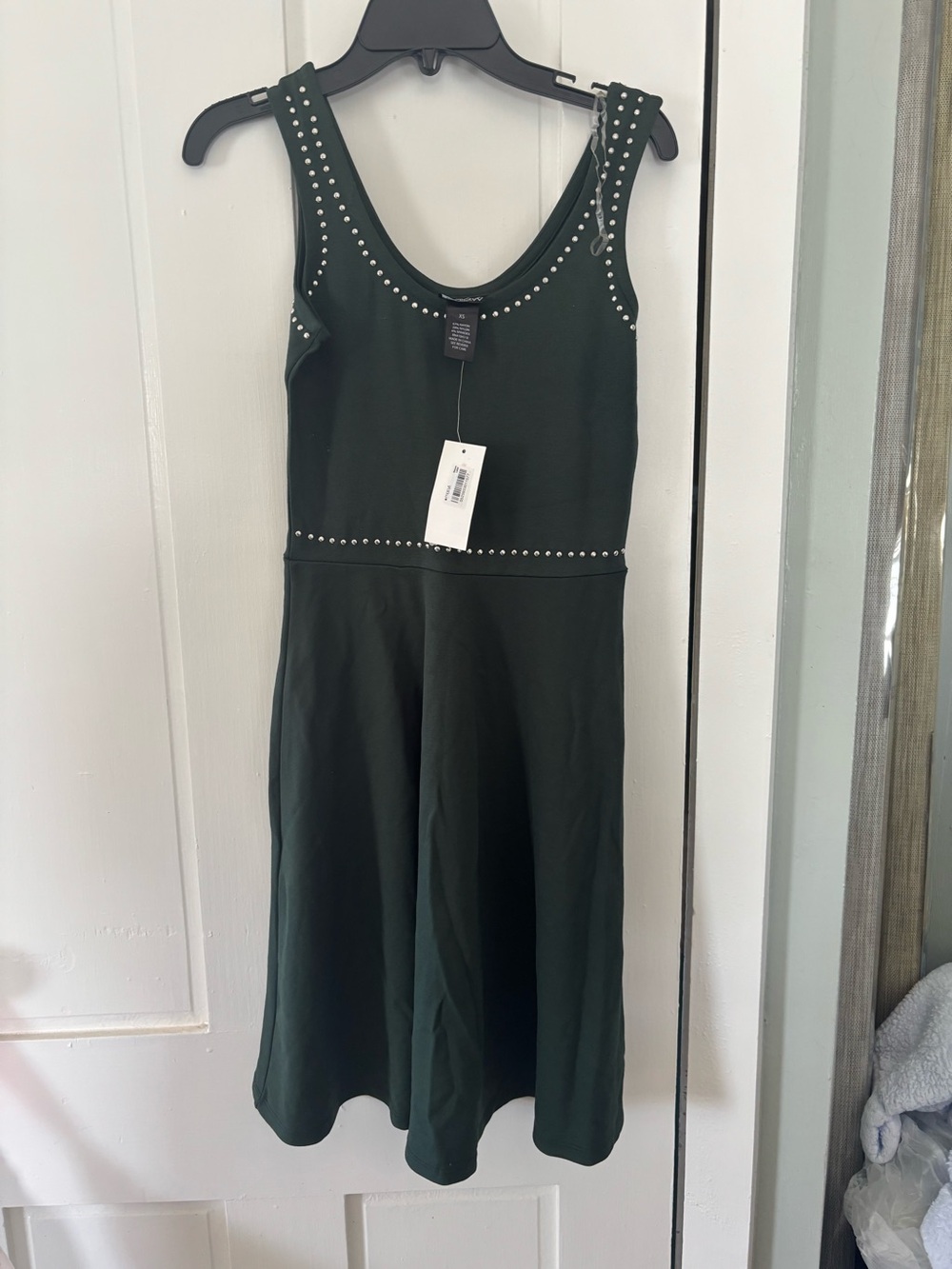Studded Scoop-Neck Dark Green Tank Dress